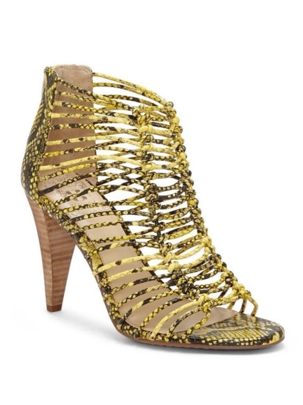 NWOT Vince Camuto Alsandra Yellow Snakeskin Print Caged Heel Sandals Size 10M